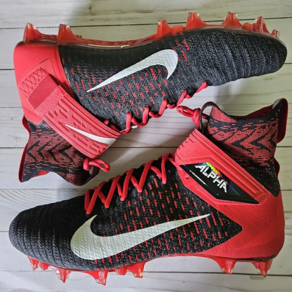 Nike Alpha Menace Elite 2 Flyknit Black/Red Cleats Men's Size 16 BV2077-009